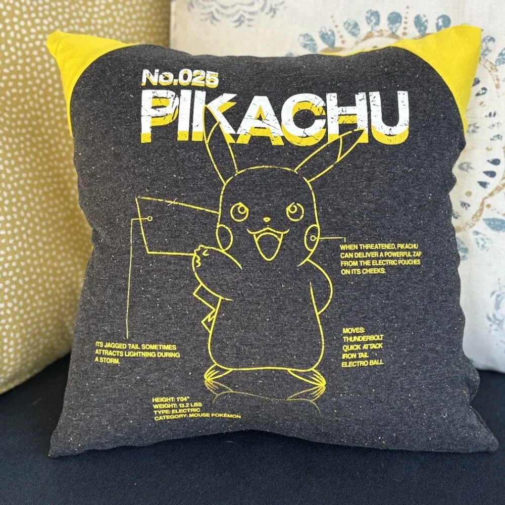 Pikachu Pokemon handmade upcycled t-shirt throw pillow cover video game decor
